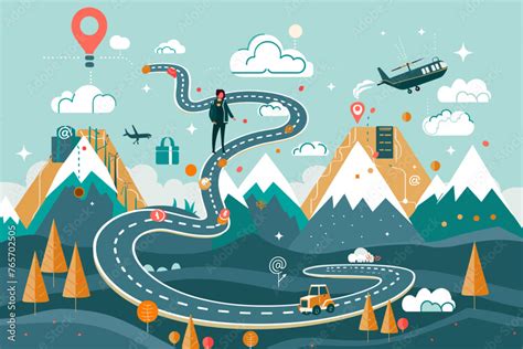 Business Journey Roadmap Businessman Running On Winding Path With