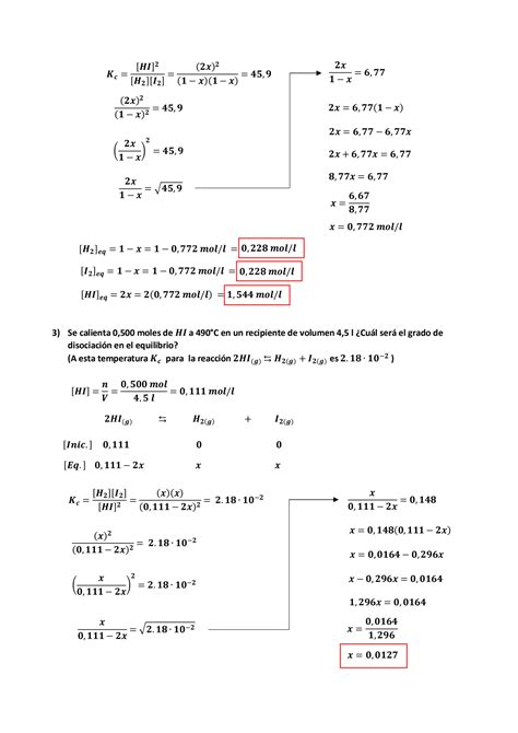 SOLUTION Ejercicios resueltos sobre constante de equilibrio Química