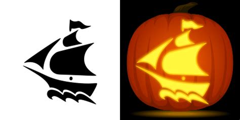 Pirate Ship Pumpkin Stencil | Halloween pumpkin carving stencils ...