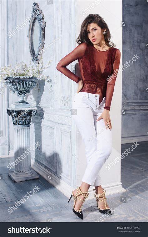 Sexy Slim Brunette Woman Posing Studio Stock Photo Shutterstock