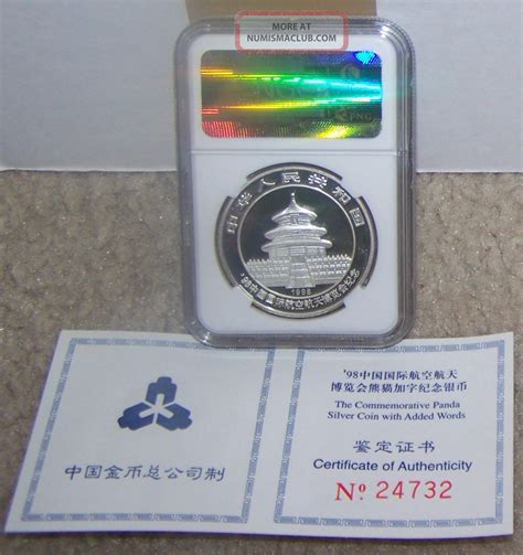 1998 China Silver 10 Yuan Gilt Aviation Expo Panda Ngc Ms 69