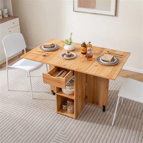 Mesas De Jantar Dobrável - Mesa de jantar dobrável com 2 rodas para espaços pequenos com gaveta ...