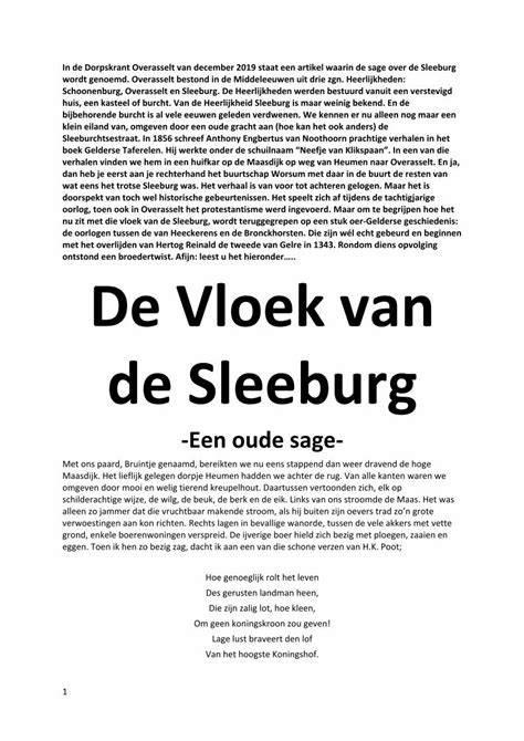 Pdf De Vloek Van De Sleeburg Memo Over Boekje Als De Tachtigjarige