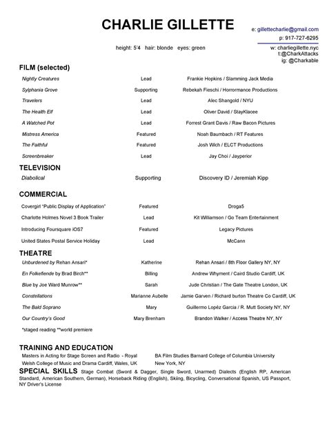 Free Acting Resume Templates Word Google Docs Templatelab