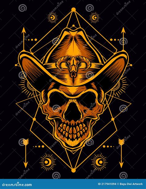 Skull In A Cowboy Hat With Crossed Guitars Stock Illustration