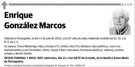 Enrique Gonz Lez Marcos Esquela Necrol Gica El Correo