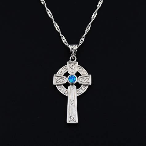 Ocean Blue Opal Irish Pendant Celtic Cross Shamrock Claddagh Pendant