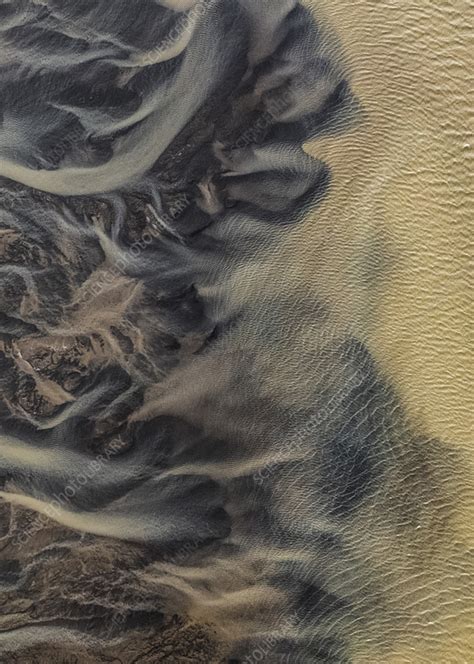 Aerial view of water formation from river estuary, Iceland - Stock ...