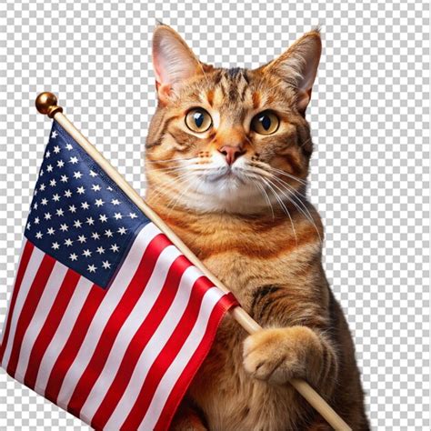 Gato Segurando A Bandeira Dos Estados Unidos Psd Premium