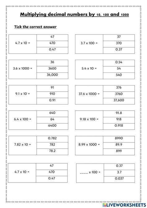 Multiplying Decimal Numbers By And Worksheet Live