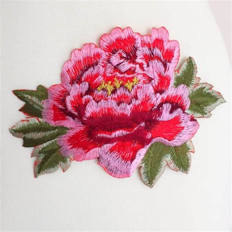 Embroidered Peony Flower Iron On Shine Trim