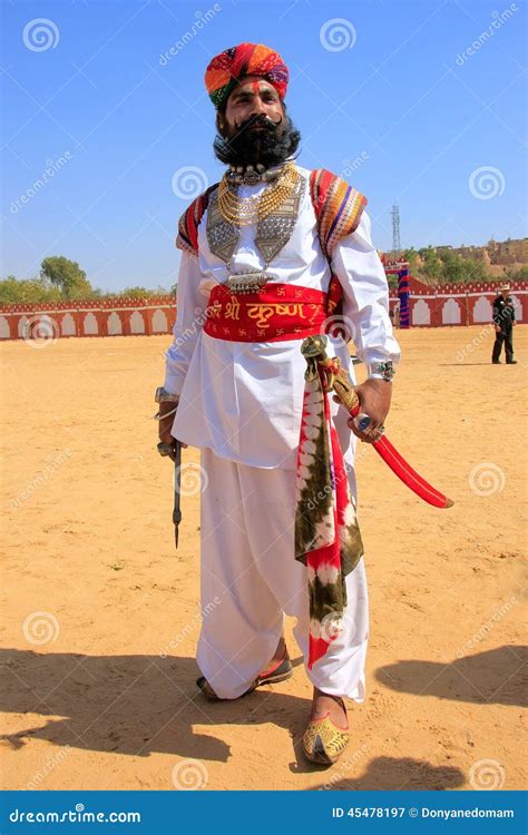 Indian Man In Traditional Dress Taking Part In Mr Desert Competition