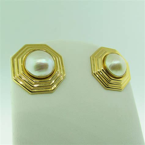 Vintage 14 K Gold And Mabe Pearl Stud Earrings Etsy