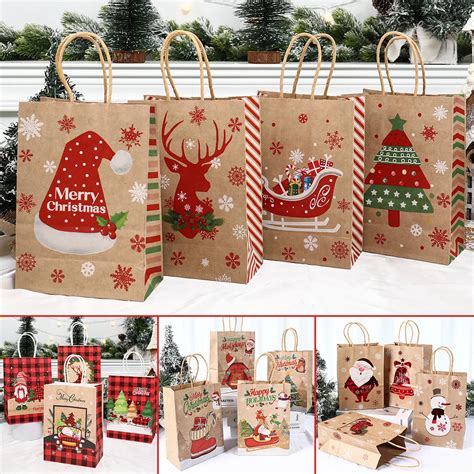 Bolsos De Papel Kraft De 4 Piezas Para Navidad Bolsa De Regalo De