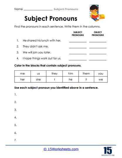 Subject Pronouns Worksheets 15