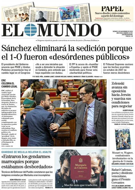 Portada Del Diario El Mundo Del Día 11112022 News Europa