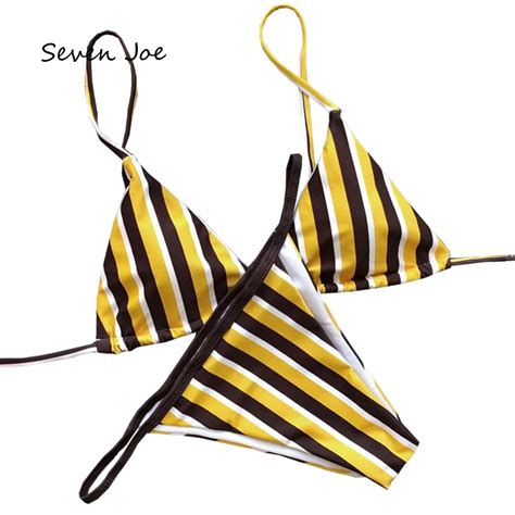 Seven Joe Sexy Stripe Printing Design Micro Bikinis Women Swimsuit