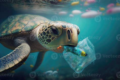 Sea turtle eat plastic under the sea. 21827002 Stock Photo at Vecteezy