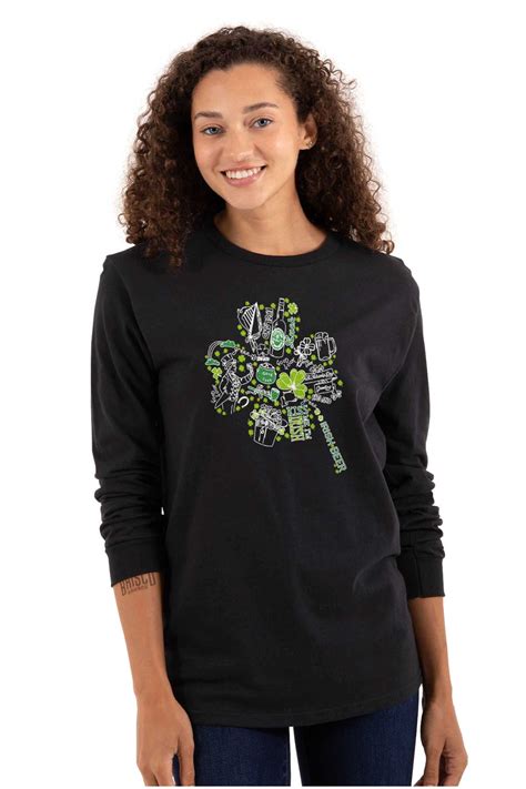 St Patricks Day Lucky Shamrock Womens Long Sleeve T Shirt Brisco