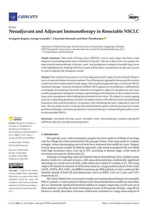 Pdf Neoadjuvant And Adjuvant Immunotherapy In Resectable Nsclc