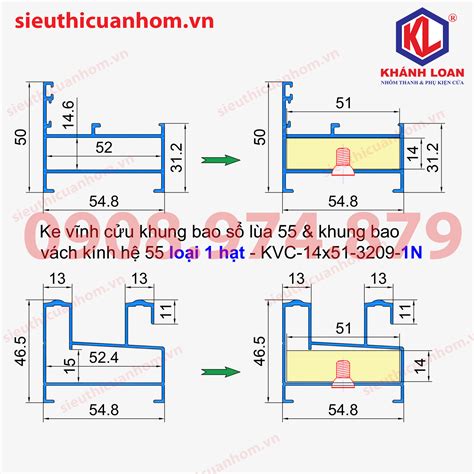 Ke vĩnh cửu khung bao vách kính 1 nút nhôm Xingfa hệ 55 14X51 Nhôm