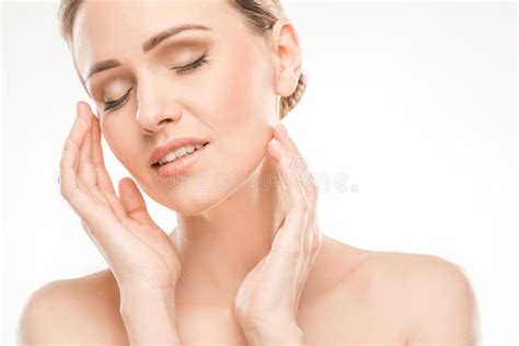 Mature Woman Beauty Health Care Isolated On White Stock Photo Image Of Naked Closed