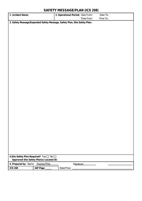 Form Ics 208 - Safety Message/plan printable pdf download