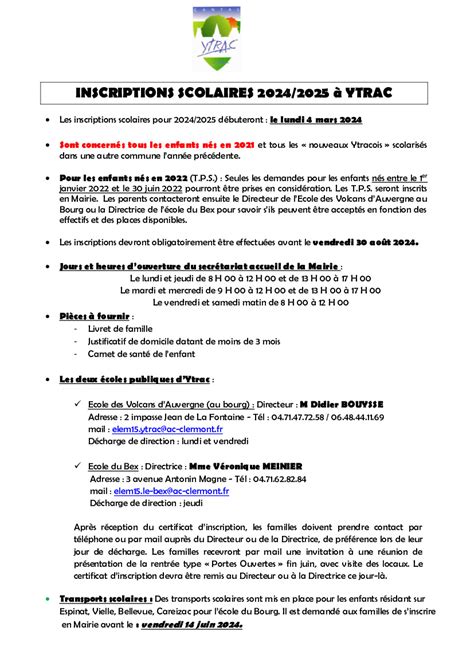 News Inscriptions scolaires 2024 2025 à Ytrac Mairie d Ytrac