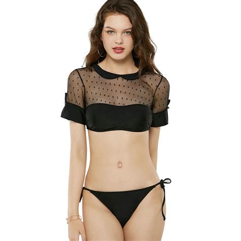 Conjunto De Bikini Transparente Para Mujer Traje De Ba O De Malla Negra Tops De Bikini Traje
