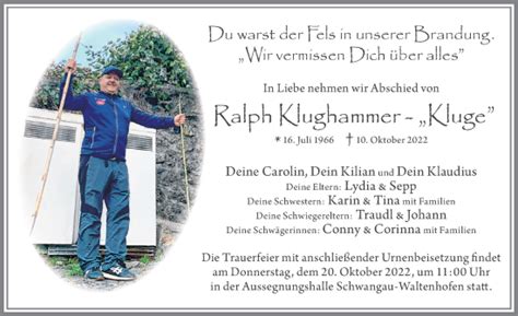 Traueranzeigen Von Ralph Klughammer Allg Uer Zeitung