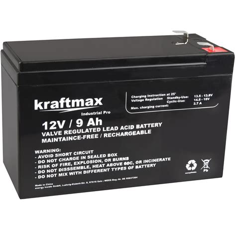 Original Kraftmax 12V 9Ah Industrial Pro Hochleistungs AGM VRLA