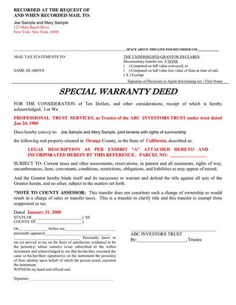 Warranty Deed in Word and Pdf formats