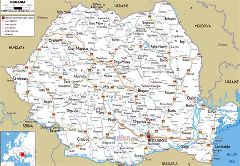 Large road map of Romania with cities and airports | Romania | Europe | Mapsland | Maps of the World