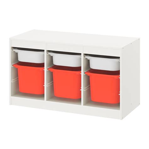 TROFAST Storage Combination With Boxes White White Orange 99x44x56