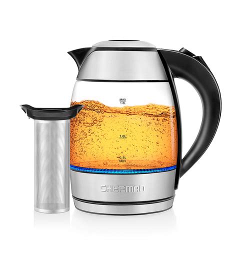 Buy Chefman Electric Glass Kettle Fast Boiling Water Heater W Auto Shut Off And Boil Dry