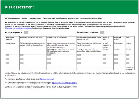 Health And Safety Risk Assessment Template Free - Printable Templates