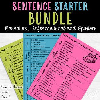 Sentence Starter Cheat Sheet Bundle Narrative Informational Opinion