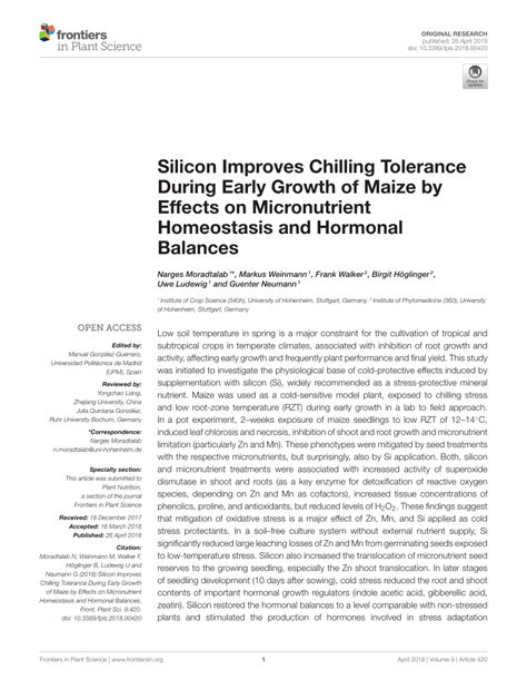 Pdf Silicon Improves Chilling Tolerance During Early Growth Of Maize