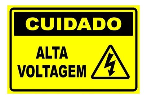 Kit 4 Placa De Sinalização Amarela Cuidado Alta Voltagem