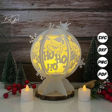 Merry Christmas Paper Cut Snowball Lantern Lightbox Template D