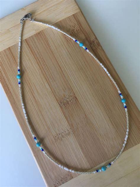 Men S Beaded Necklace Turquoise Beads Surf Necklace Beach Necklace Seed