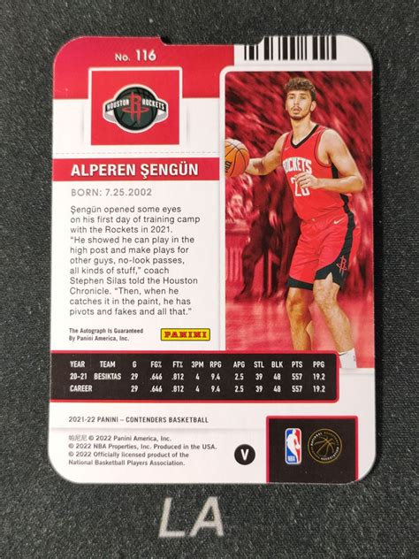 LA拍卖21 22 Panini Contenders Alperen Sengun 球票 新秀RC 阿尔佩伦 申京 火箭队内线新星 超级