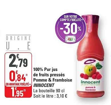 Promo 100 Pur Jus De Fruits Pressés Pomme Framboise Innocent chez