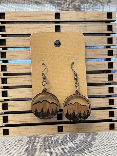 Mountain Scene Cherry Wood Earrings Etsy