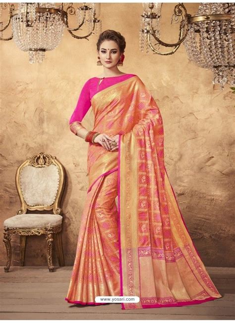 Enhanting Peach Silk Saree Saree Designs Saree Silk Sarees Online