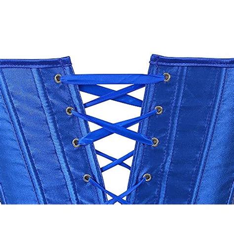 Snapklik Womens Bustier Corset Top Sexy Lingerie Sets Blue Satin Waist Cincher