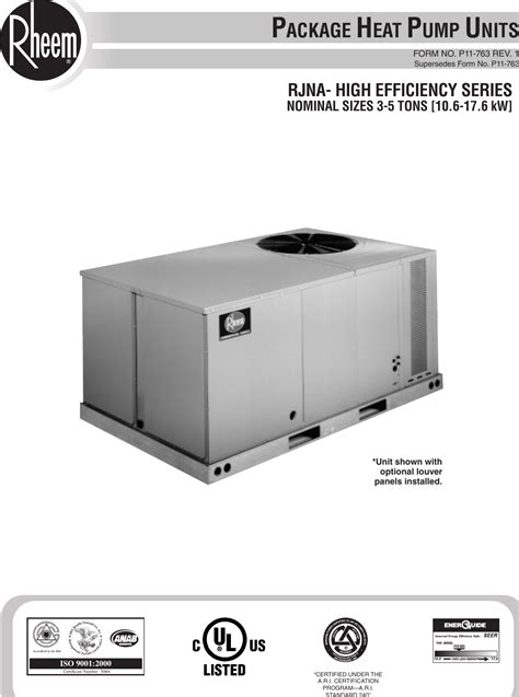 Rheem Rjna Series Users Manual P11 763 Rev 1 Package Heat Pump