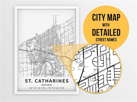 Printable Map Of St Catharines Ontario Canada With Street Etsy