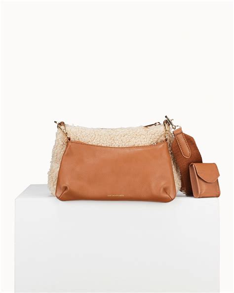 Pochette Alio En Cuir Et Fausse Fourrure Beige Et Cognac Chaussures