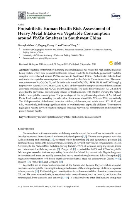 Pdf Probabilistic Human Health Risk Assessment Of Heavy Metal Intake